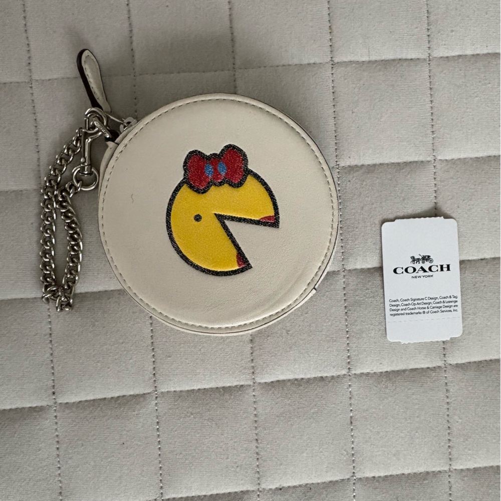 Coach Round White Coin Purse with Pac-Man Design - Picture 3 of 4